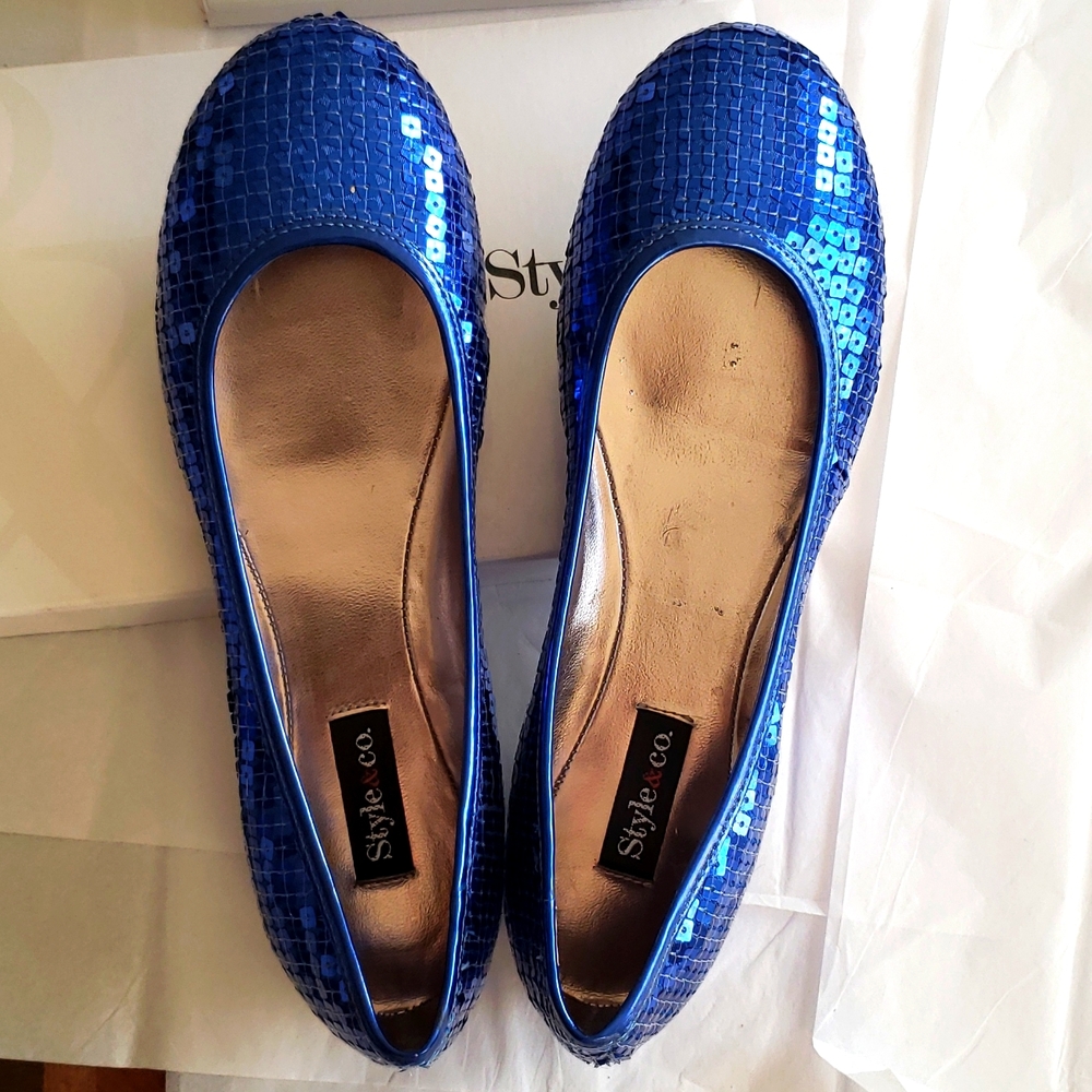 Style & Co New Flats Sequined Shoes BLUE NIB Women's 5.5 - Picture 9 of 15